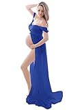 FEOYA - Umstandskleid Fotoshooting Damen Umstandsmode Elegant für Festlich Party Mütter Geschenke Schwangerschaftskleid Frauen Maxi Schwangere Kleid Frauen - Blau - S