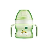 MAM Starter Cup Baby Trinklernbecher (150ml), Trinkflasche für erste Trinkversuche, Schnabelbecher mit rutschsicheren Griffen, ab 4 Monaten, grün, Tiermotiv