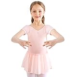 Kinder Ballettkleidung Mädchen Ballettkleid Kurzarm Langarm Balletttrikot Ballettanzug Tanzkleid Tanzbody aus Baumwolle mit Chiffon Rock Tütü