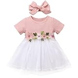 AGQT Kleider für Baby Mädchen Bestickt Tüll Tutu Blumenmädchen Kleid Blume Kleid für Hochzeit Geburtstag Party Rosa 6-12 Monate
