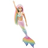 Barbie GTF89 - Dreamtopia Regenbogenzauber Meerjungfrauen-Puppe mit Regenbogenhaaren und Farbwechsel-Funktion, Geschenk für Kinder von 3 bis 7 Jahren