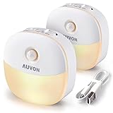 AUVON LED Nachtlicht mit Bewegungsmelder, Aufladbar USB Nachtlicht Kinder mit 3 Modi (Auto/ON/OFF), Warmes weißes Nachtlampe für Kinderzimmer, Schlafzimme, Badezimmer, Gang [2 Stück]
