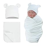 Baby Pucktuch Baumwolle Mit Neugeborene Mütze Baby Spucktücher Weiche Bequemem Pucktuch für Baby Mädchen,Junge (Weiß)