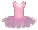 tanzmuster ® Ballettkleid Mädchen Tutu - Lottie - aus weichem Baumwollmaterial mit Spitzeneinsatz vorn und Tuturock Trikot fürs Kinder Ballett in rosa, Größe:140/146