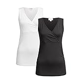 Herzmutter Stilltop Umstandstop - 2er-Pack - Still-Shirt für Damen - Schwangerschaft-Stillzeit-Stillfunktion - einfarbig-gestreift - hochwertiges-softes Material - 6700 (XL, Schwarz|Weiß)
