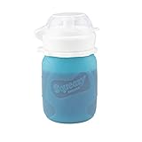 MINI Squeasy Snacker, 100ml (Blau) - Wiederverwendbarer Quetschie - Quetschflasche Quetschbeutel aus weichem Silikon für selbstgemachte Smoothies, Baby-Brei, Obst-Mus, Joghurt. Auslaufsicher, BPA-frei