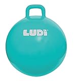 LUDI XXL Blauer Hopper Ball Angepasster Griff - Großer aufblasbarer Hüpfball - Dicker und elastischer Kunststoff - Innen- und Außenspielzeug - Um EIN Spitzenhüpfer zu Werden | Ab 5 Jahren