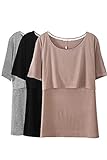 Smallshow Stillshirt Umstandstop T-Shirt Überlagertes Design Umstandsshirt Schwangerschaft Kleidung Mutterschafts Kurzarm Shirt,Brown/Black/Grey,M