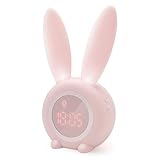 Homealexa Kinder Lichtwecker Cute Rabbit Kinderwecker Creative Nachttischlampe Snooze-Funktion, zeitgesteuertes Nachtlicht, Kindertagesgeschenk für Kinder, Mädchen (Pink)