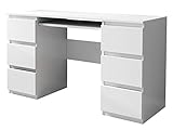 Mirjan24 Schreibtisch Glen, 6 Schubladen Schülerschreibtisch Computertisch Arbeitstisch Kinderschreibtisch PC-Tisch Kinderzimmer Jugendzimmer (Weiß)