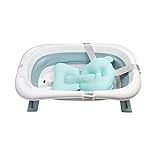 LinaSmile faltbare Baby Badewanne stabil mit Thermometer und Sitzkissen, folding bathtub, platzsparend (Blau)