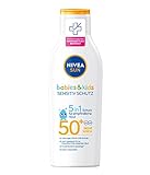 NIVEA SUN Kids Sensitiv Schutz & Pflege Sonnenmilch LSF 50+ (200 ml), extra wasserfeste Sonnencreme mit LSF 50+, Sonnenlotion für empfindliche Kinderhaut