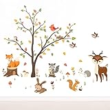 Wandtattoo,Baum und Tiere Wandsticker,DIY Waldtiere Wandaufkleber für Babyzimmer Kinderzimmer Schlafzimmer Wanddeko