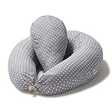 Niimo Stillkissen Seitenschläferkissen Schwangerschaftskissen mit Klein Kissen zum Schlafen Lagerungskissen mit externer Kissenbezug aus 100% Baumwolle für Mutter und Baby (Grau-Weisse Punkte)