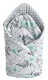 Medi Partners Einschlagdecke Steckkissen Minky 100% Baumwolle 75x75 cm Schlafsack doppelseitiges weich ganzjährig multifunktional antiallergisch Babys (graue Blument mit grauen Minky)