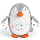Momcozy Einschlafhilfe für Babys, Tragbarer Pinguin aus Plüsch Baby Spieluhr mit 15 Beruhigende Musik, 3 Farben Nachtlicht mit Sternenhimmel Projektor, Weinen-Sensorfunktion