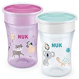 NUK Magic Cup Trinklernbecher | auslaufsicherer 360°-Trinkrand | 8+ Monate | BPA-frei | 230 ml | Katze & Koala (lila) | 2 Stück