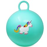 com-four® Hüpfball mit Einhorn-Motiv - Sprungball für Kinder in türkis - geeignet für innen und außen (01 Stück - türkis)