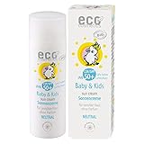 eco cosmetics Baby Sonnencreme LSF50+ neutral, wasserfest, vegan, ohne Mikroplastik, Naturkosmetik für Gesicht und Körper, 2 x 50ml