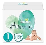 Pampers Baby Windeln Größe 1 (2-5 kg) Harmonie, 102 Stück, HALBMONATSBOX, Sanfter Hautschutz Und Pflanzenbasierte Inhaltsstoffe