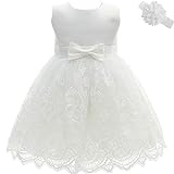 AHAHA Baby Mädchen Prinzessin Kleid Blumenmädchenkleid Taufkleid Festlich Kleid Hochzeit Partykleid Festzug Babybekleidung 3M/0-5Monat Weiß