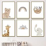 lulupila Bilder Kinderzimmer Deko Poster Babyzimmer Wohnzimmer A4 Kinderposter Kinderbilder Tiere Tiermotive Waldtiere für Kinder Junge Mädchen (6er Set - V1)