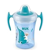 NUK Trainer Cup Trinklernbecher, weiche Trinktülle, auslaufsicher, 6+ Monate, BPA-frei, 230ml, Elefant, blau