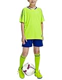 besbomig Jungen Fussball Trikots Set Kind Team Training Wettbewerb Sportbekleidung - Kurze Ärmel T-Shirt & Shorts und Socken Soccer Uniforms