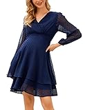 Clearlove Kleid Damen V-Ausschnitt Langarm Umstandskleid Frauen Swiss Dot Stillkleid Schwangere Kleider mit Stillfunktion
