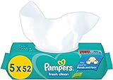 Pampers Fresh Clean Baby Feuchttücher, 260 Tücher (5 x 52) milder Duft, auch für Hände und Gesicht geeignet