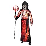 Amscan - Kinderkostüm Teuflisches Skelett, Robe mit Kapuze, Gesichtsmaske, Stoffgürtel, Teufel, Sensenmann, Mottoparty, Karneval, Halloween