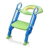 HENGMEI Toilettentrainer Toilettensitz kinder mit treppe für 1-7 jährige Töpfchentraining Toiletten-Trainingssitz, klappbar und höhenverstellbar, Blau+Grün