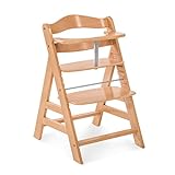 Hauck Kinder Hochstuhl Alpha Plus - Mitwachsender Babystuhl aus Holz, Kinderhochstuhl ab 6 Monate, verstellbar, mit Schrittgurt und 5-Punkt-Gurt - Natur