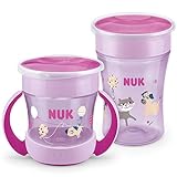 NUK Magic Cup Trinklernbecher Duo Set, Magic Cup 230 ml + Mini Magic Cup 160 ml mit Ergonomische Griffe, auslaufsicher 360° Trinkrand, BPA-frei, 6+ Monate, Hund (lila)