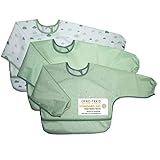 MiaMia Baby Lätzchen Set mit Ärmeln und Auffangschale / 3 Stück Ärmellätzchen mit Klettverschluss, OEKO-TEX® Standard 100 geprüft, wasserabweisend und abwaschbar - Grün