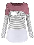 Damen Stillshirt Langarm Schwanger T-Shirt Umstandsshirt Nursing Tops Schwangerschafts Umstandsmode-Rosa-L