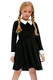 BesserBay Mädchen Midikleid Velvet Peter Pan Kragen Schwarz Kostüm Cosplay Kleid 150