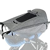 WD&CD Sonnensegel Kinderwagen mit UV Schutz 50+ und Wasserdicht, Double Layer Fabric mit Sichtfenster und extra breite Schattenflügel- Grau