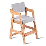 Ezebaby hochstuhl Holz, Extra Breiter Sitz mit Kissen, Verstellbarer Hochstuhl, Mitwachsender Kinderstuhl für Kinder ab 2 Jahren, zum Essen und Lernen