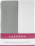 LaLoona Bettlaken Set für Matratzen 60x120 / 70x140 cm - 2X Baby Spannbetttuch Jersey aus 100% Baumwolle für Babybett und Kinderbett, Oeko-TEX - 2 Stück (Weiß Grau)