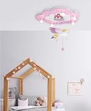 Elobra Einhorn Lampe 'Wolke Schloß mit Einhorn' | Süße Deckenlampe Kinderzimmer im Wolkendesign mit Einhorn Deko und LED Nachtlicht, rosa, Holz, 75 x 50 x 8 cm