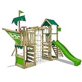 FATMOOSE Spielturm Klettergerüst WaterWorld mit Schaukel & apfelgrüner Rutsche, Spielhaus mit Sandkasten, Leiter & Spiel-Zubehör