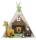 izabell Kinder Spielzelt Tipi Set für Kinder drinnen draußen Spielzeug Zelt Indianer Indianertipi mit Fenster und mit Zubehör Tipizelt URBAN Jungle
