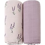 LifeTree Baby Musselin Swaddle Decke Tücher - 2 Stück 120x120cm 100% Bio Baumwolle Baby Pucktücher für Junge und Mädchen, Lavendel Mauve