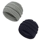 HAIGOU Baby Mütze Weiche warme Beanie gestrickte gemütliche Wintermütze für Jungen Mädchen 0-24 Monate (Grau + Marine)