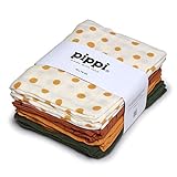 Pippi Mullwindeln Set ❁ Spucktücher 8er Pack Stoffwindeln + GRATIS 1 Halstuch Wimpel (Maisgelb Dots)