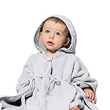 MABYEN Premium Baby Kapuzen Babybademantel Baby Poncho – 100% Baumwolle, OEKOTEX Standard 100, bis 3 Jahre, Babyhandtuch mit Kaputze, 50x70 cm, hellgrau
