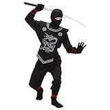 Widmann - Kinderkostüm Black Ninja, Oberteil mit Bändern, Hose mit Bändern, Brustschutz, Maske, Karneval, Mottoparty