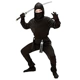 Widmann - Kinderkostüm Ninja, Coat mit Kapuze, Hose, Gürtel, Maske, Arm- und Beinbänder, Mottoparty, Karneval