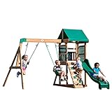 Backyard Discovery Spielturm Buckley Hill aus Holz | XXL Spielhaus für Kinder mit Rutsche, Schaukel und Kletterleiter | Stelzenhaus für den Garten